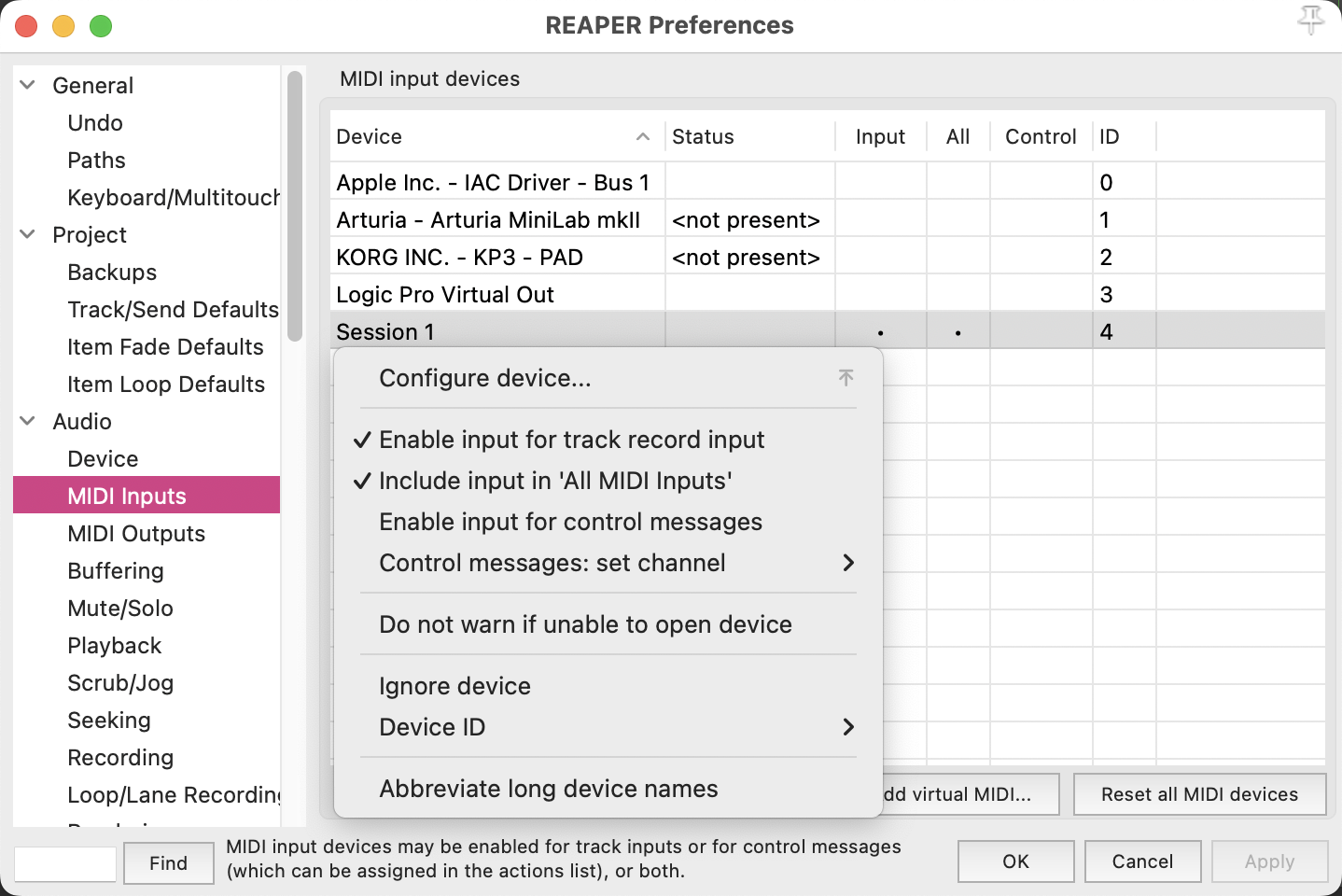 Configure MIDI Input